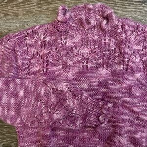 Vintage Hand-Knit purple Ruffle Sweater with Lace Detail
